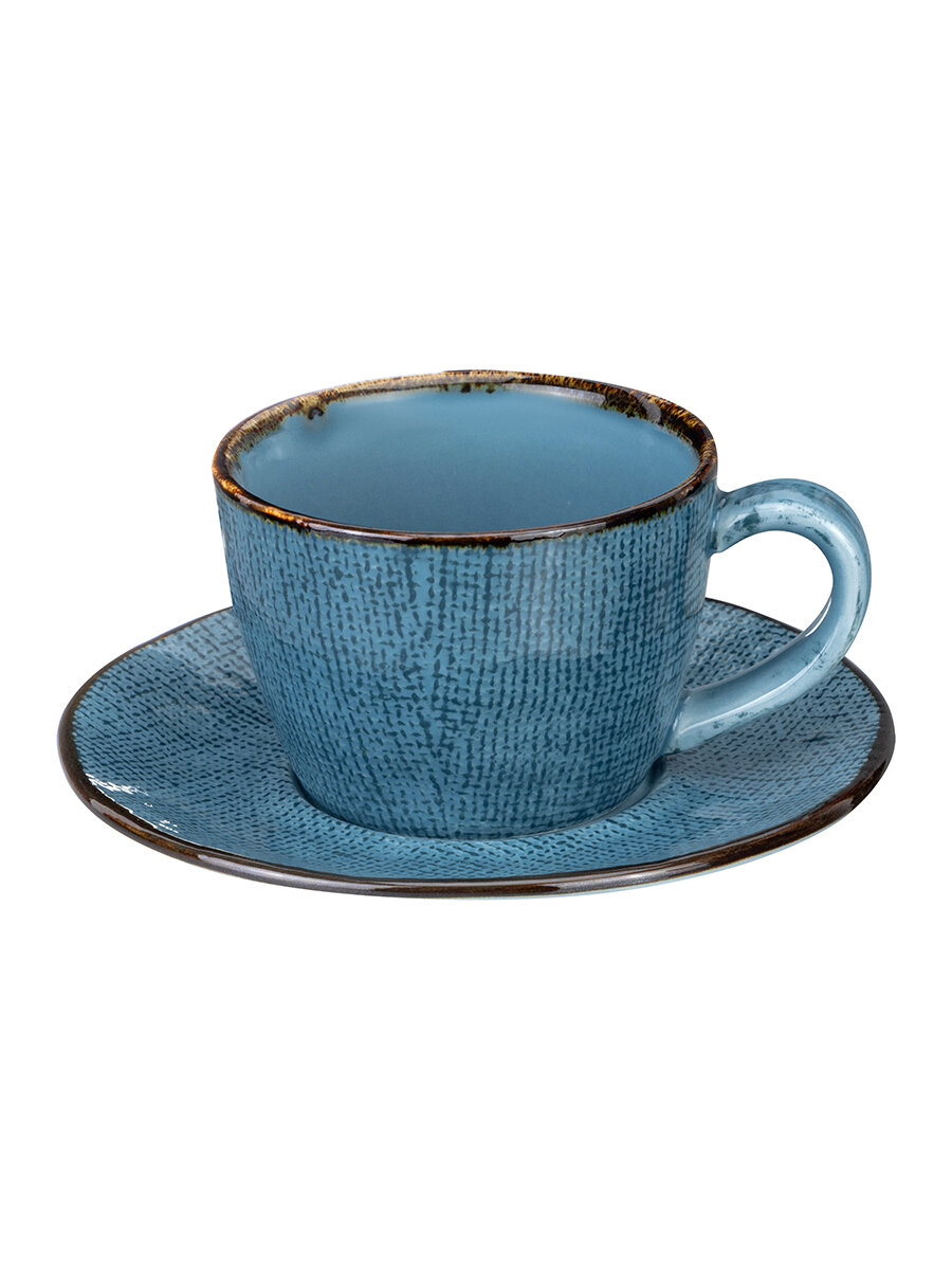 Чайная пара / чашка с блюдцем / кружка для чая, кофе 2 предмета 160 мл Elan Gallery Art Village бирюзовая
