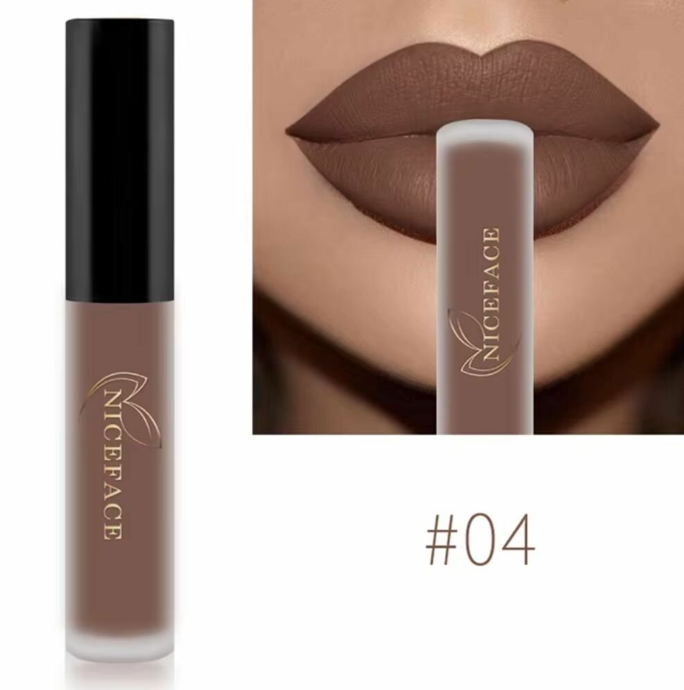 Яркий бархатный матовый блеск для губ NICEFACE водостойкий тинт с пигментом 04, 1 шт.
