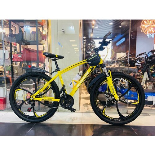 Горный велосипед на дисках GROM городской 26 дюймов взрослый мужской и женский для прогулки скоростной спортивный велик для подростков желтый 29990₽
