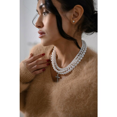 фото Колье lunnitsa soul, кристаллы swarovski, жемчуг swarovski синтетический, длина 40 см, серебристый/белый
