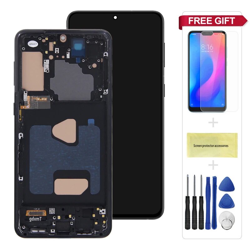 S21 Plus Дисплей с рамкой для Samsung S21 + 5G G996B G996B/DS ЖК-дисплей с цифровым преобразователем сенсорного экрана в сборе Замена, Black With Frame