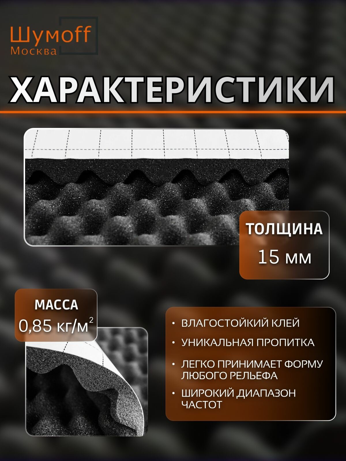Шумофф Герметон А15 - 0.7х1м 4 листа Шумоизоляция автомобиля — фото 1