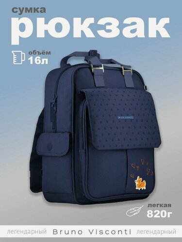 Изображение товара Сумка-рюкзак Bruno Visconti синий "городская прогулка. Корги"