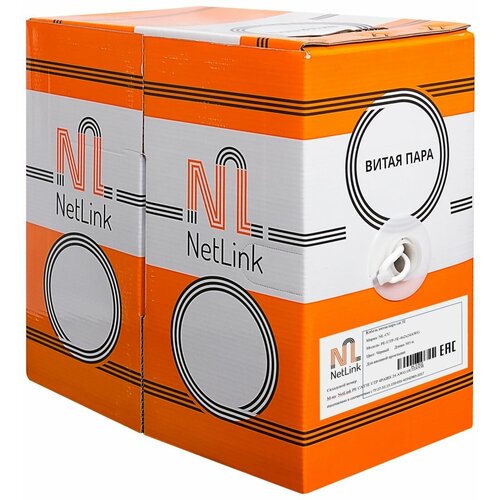 Кабель NetLink NL-CU UTP 4PR 24 AWG CAT5e 305м внешний кабель netlink nl cu ftp 4pr standart 24 awg cat5e 305м внутренний белый