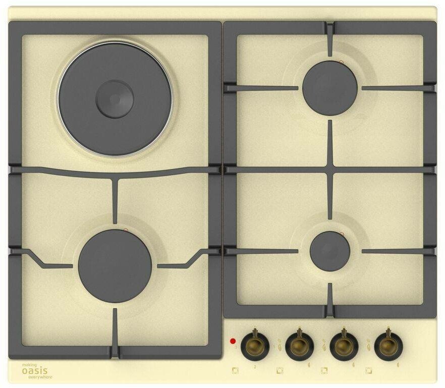 Газовая варочная панель Oasis P-MR (K), бежевый - фотография № 2