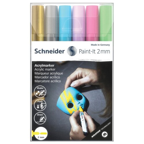 Набор маркеров акриловых Schneider Paint-it 310, 2мм, ассорти, 6 штук набор маркеров акриловых schneider paint it 320 4мм ассорти 6 штук
