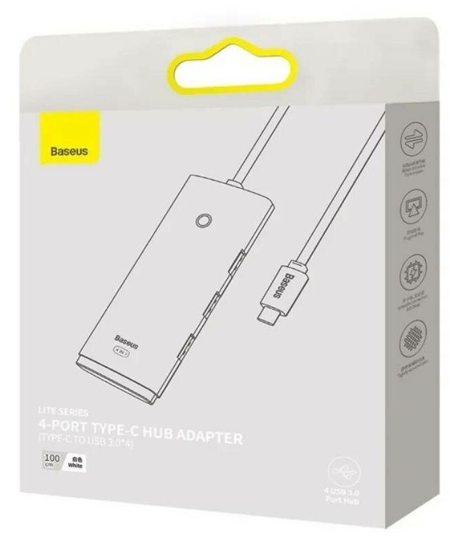 Адаптер-переходник Baseus Lite Series 4-Port Type-C HUB Adapter (Type-C to USB 3.0*4) 1m (WKQX030402) White