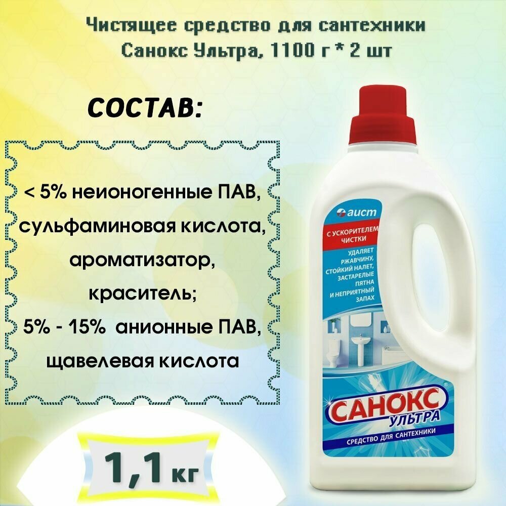 Чистящее средство для сантехники от ржавчины Санокс-Ультра, 1100мл х 2шт - фотография № 4