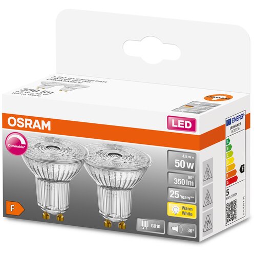 LSSPR16D5036 4,5W/927 230V 36гр 350lm GU10 Экопак 1X2шт DIM LED лампа OSRAM