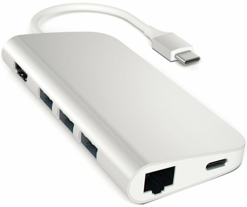 USB-хаб Satechi Aluminum Type-C Multi-Port Adapter 4K with Ethernet (3xUSB 3.0, Type-C, RJ-45, HDMI, SD, micro-SD), Серебристый Док-станция ST-TCMAS