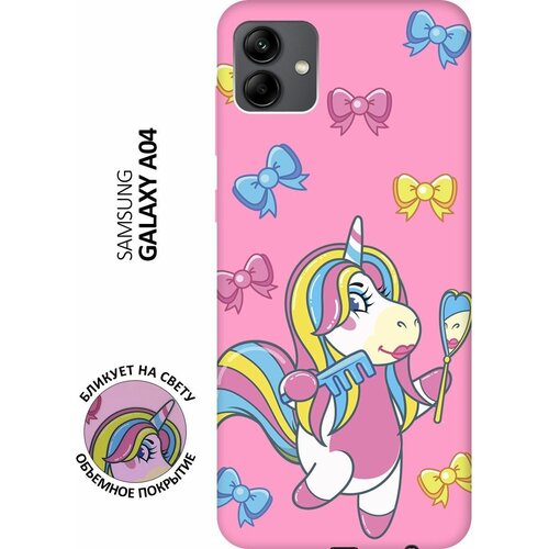 Матовый чехол Lady Unicorn для Samsung Galaxy A04 / Самсунг А04 с 3D эффектом розовый матовый чехол unicorn для samsung galaxy a04 самсунг а04 с 3d эффектом мятный