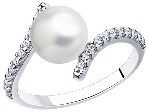 Кольцо Diamant, серебро, 925 проба, родирование, жемчуг культивированный, размер 18.5