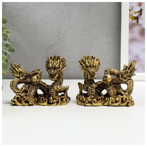 фото Нэцке полистоун бронза "огнедышащий дракон" набор 2 шт 7,2х8,5х4,4 см mikimarket