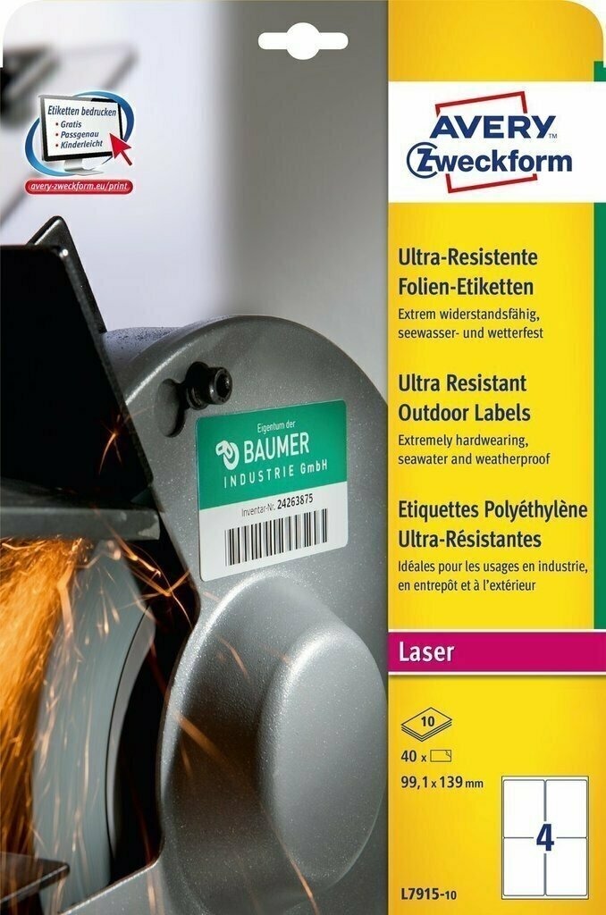 Этикетки суперпрочные пленочные Avery Zweckform, белые, 99.1 х 139 мм, 40 штук 10 листов