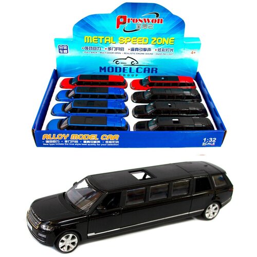 Металлическая машинка Proswon 1:32 «Лимузин Range Rover» 6602, 23,5 см. инерционная / Черная