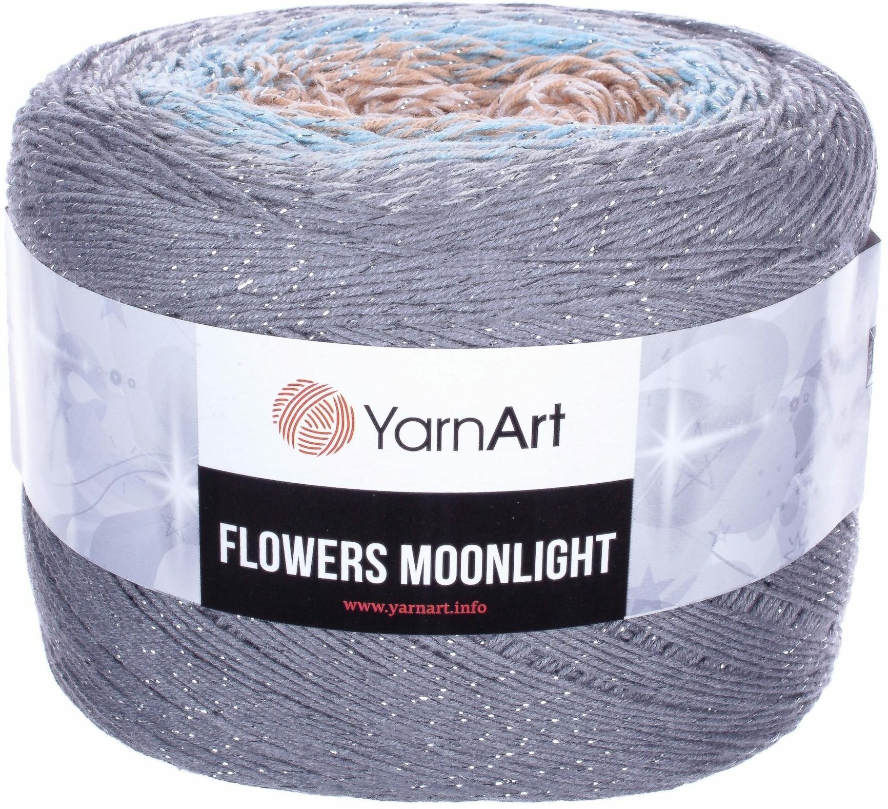 Пряжа YarnArt Flowers Moonlight светло-серый-голубой-песочный-белый (3268), 53%хлопок/43%акрил/4%металлик, 1000м, 260г, 1шт