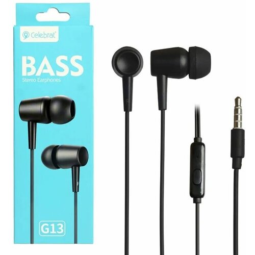 Наушники внутриканальные с микрофоном Celebrat G13 черный 35mm Audio Pin 12m 21500₽