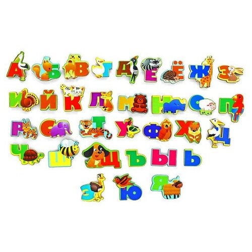 Алфавит русский «Животный мир», буква 5 × 6 см, дерево, бумага, магнитный винил деревянные игрушки монтессори обучающие учебные пособия детские познавательные цифры и буквы геометрическая форма головоломки игрушки