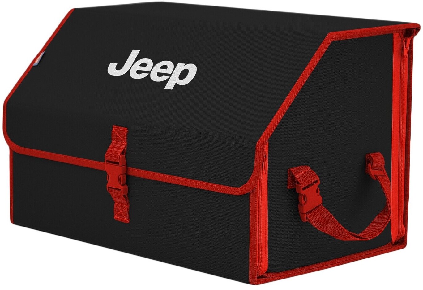 Органайзер-саквояж в багажник "Союз" (размер L). Цвет: черный с красной окантовкой и вышивкой Jeep (Джип).