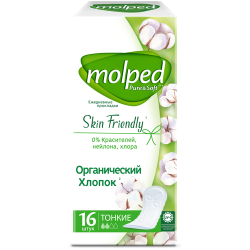 Molped прокладки ежедневные Pure&Soft, 2 капли, 16 шт. molped прокладки ежедневные антибактериальные 2 капли 16 шт белый