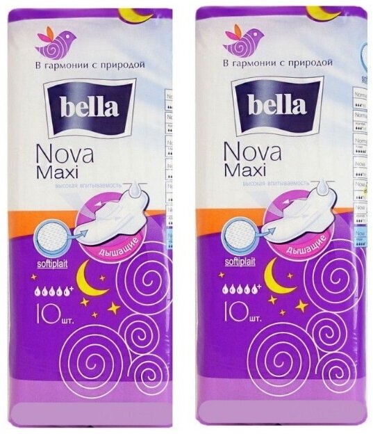 Bella прокладки Nova maxi softiplait, 6 капель, 10 шт/уп * 2уп