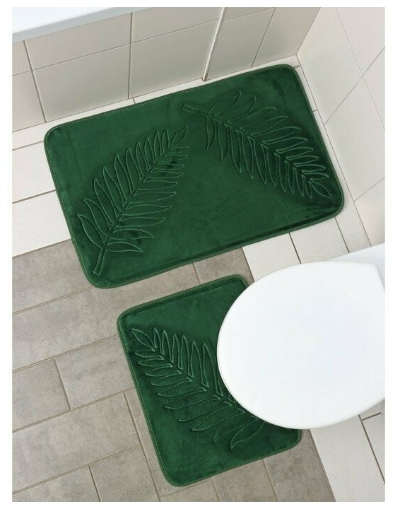 Набор ковриков для ванны и туалета «Тропики» 2 шт: 40×50 50×80 см цвет хаки