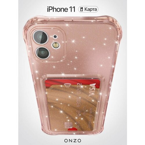 Чехол ONZO KARTA для Apple iPhone 11, персиковый прозрачный (серебряные блестки) karta sayta