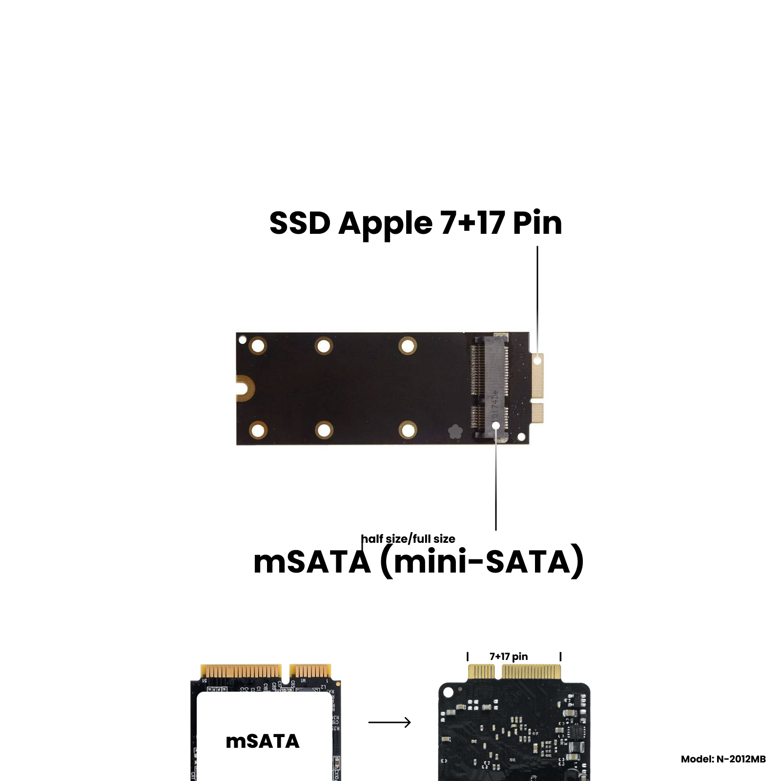 Адаптер-переходник для установки SSD mSATA (mini-SATA) в разъем 7+17 Pin на MacBook Pro Retina 13/15" iMac 21.5/27" Mid 2012 - Early 2013 черный
