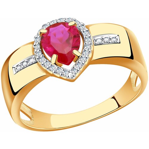 фото Золотое кольцо александра кл3748-30ск с фианитом и рубиновым корундом diamant-online