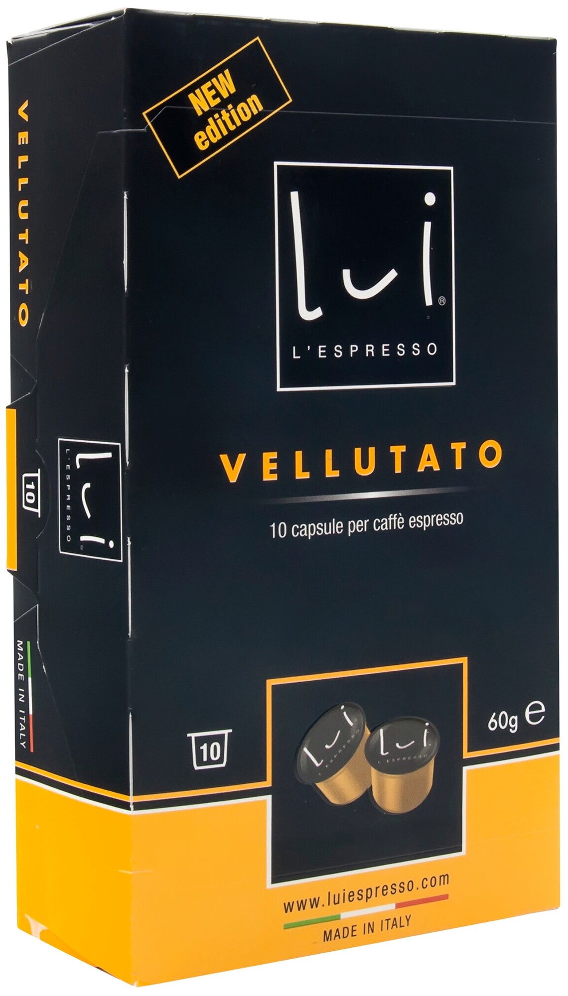 Кофе в капсулах Lui L'espresso Vellutato, для кофемашин Lui L'espresso, 10 капсул