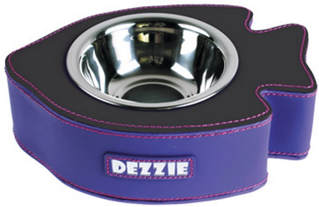 Миска для кошек Dezzie/ Дэйзи одинарная в чёрно-фиолетовом чехле-подставке металлическая 125мл / товары для животных