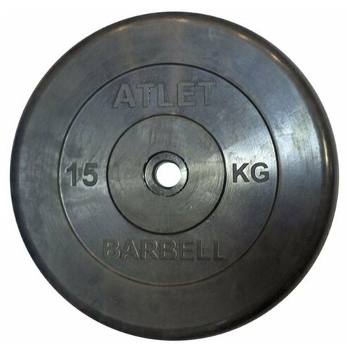 фото Диск atlet 31 мм, 15 кг, обрезиненный, черный mb barbell