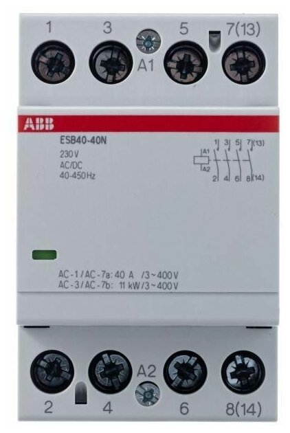 Контактор ESB40-40N-06 модульный (40А АС-1 4НО) катушка 230В AC/DC ABB 1SAE341111R0640 - фотография № 4