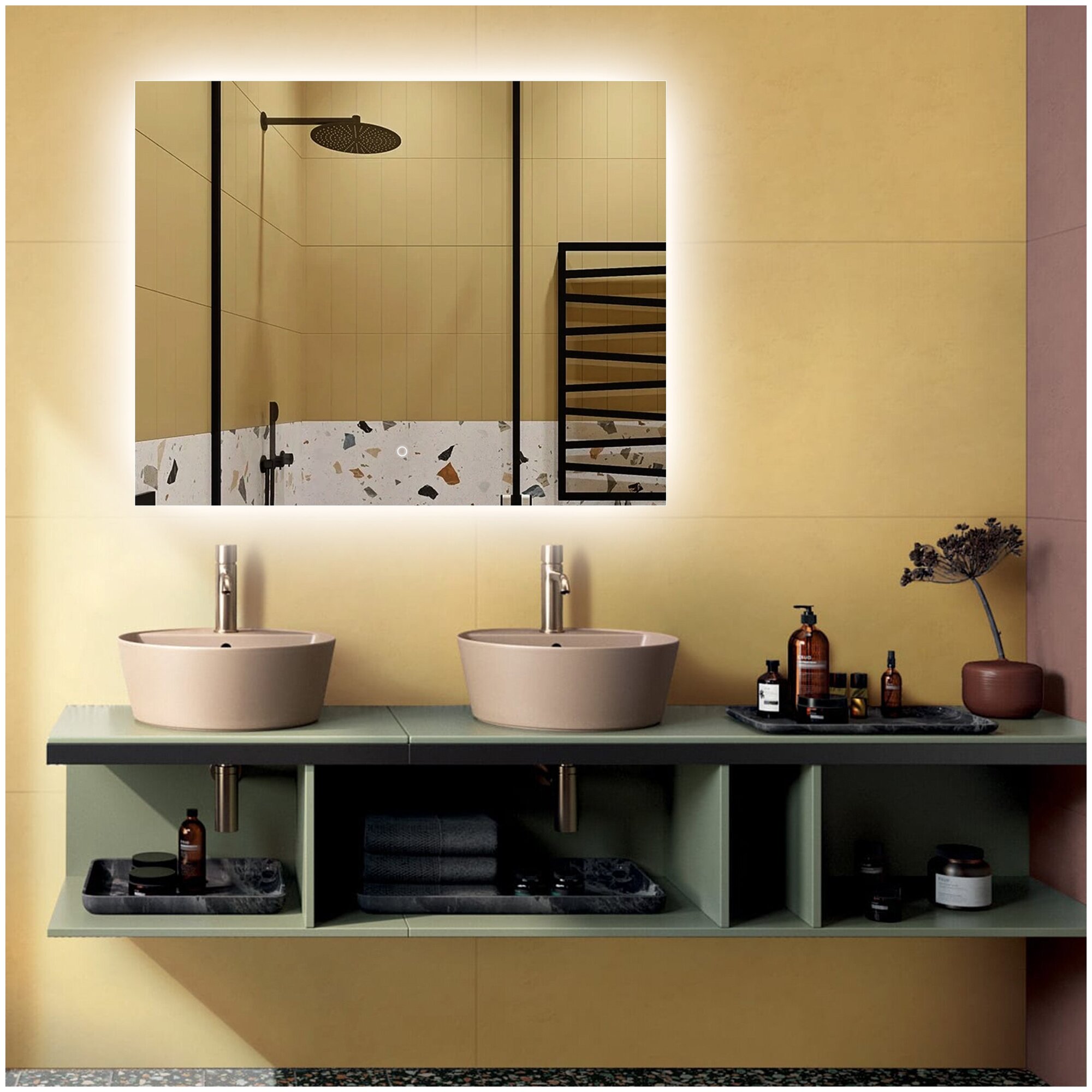 Зеркало "Lille" 100 х 80 см, в ванную комнату с LED подсветкой, настенное зеркало в прихожую для макияжа, для ванной, интерьерное на стену