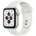 Часы Apple Watch SE, 40 мм, серебристый алюминий, белый спортивный ремешок - изображение