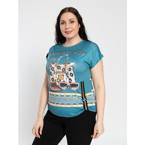 фото Футболка magic lady, размер 50, бирюзовый, золотой