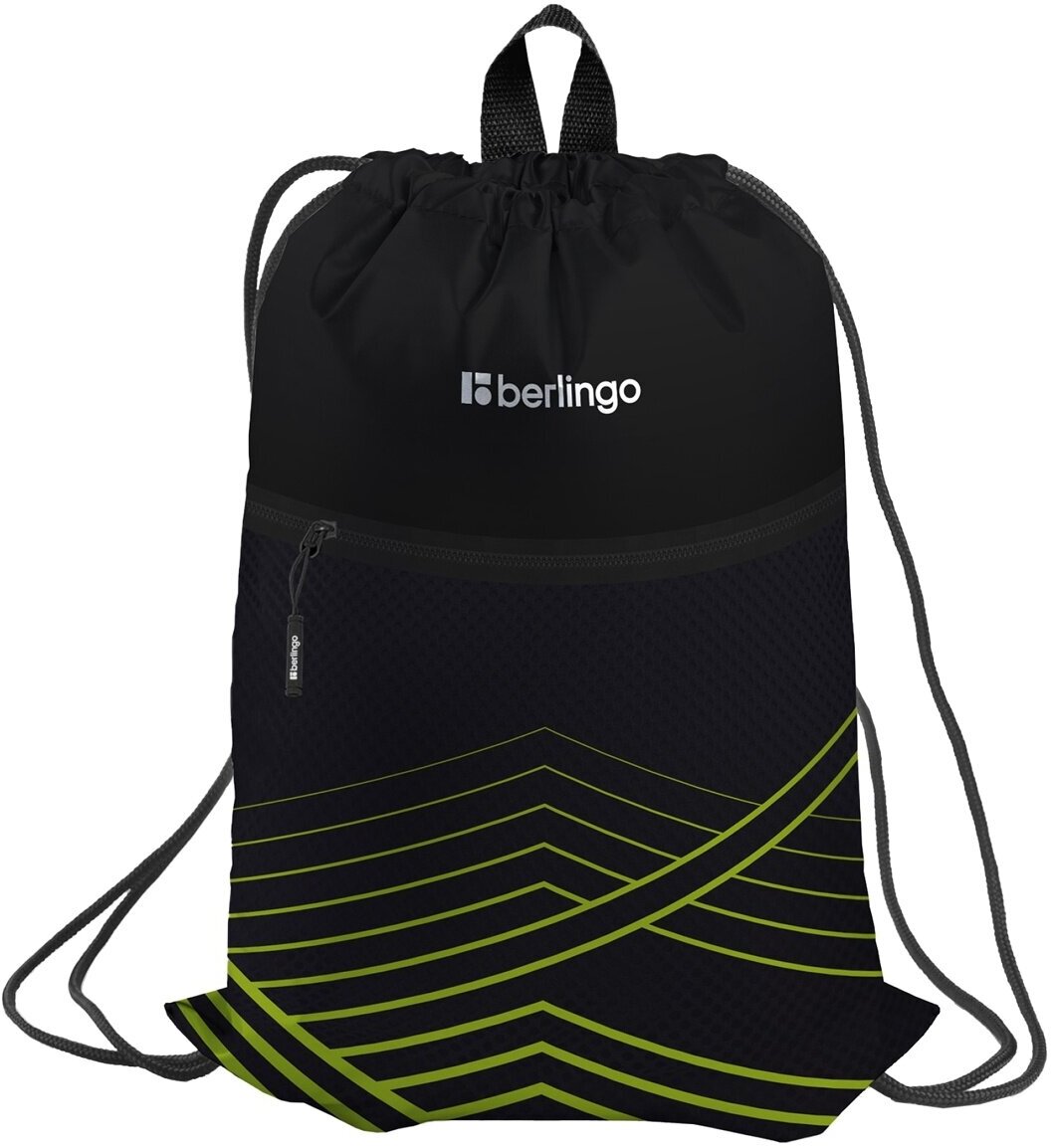 Мешок для обуви Berlingo "Black and Green Geometry", 1 отделение, 360х470 мм, карман на молнии (MS230201)