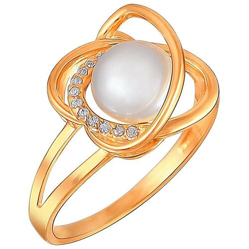 фото Эстет кольцо с жемчугом и фианитами из серебра с позолотой л8к3519370п, размер 20.5