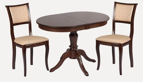 Изображение товара Обеденная группа стол раскладной Анфея 110(150) х 75 см, Темный орех и 2 стула Камир Темный орех/Бежевый жаккард