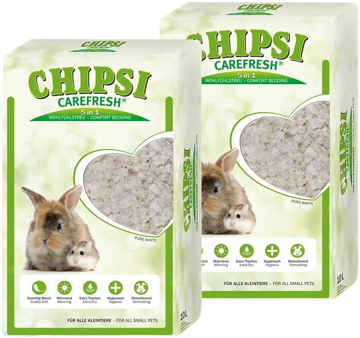 Chipsi CareFresh Pure White наполнитель-подстилка натуральный на бумажной основе для мелких домашних животных и птиц белый (10 + 10 л)