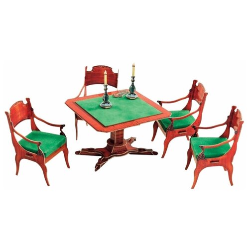 фото Сборная игрушка из картона. ломберный стол с креслами (из гостиной домика нащокина) - умная бумага (424)