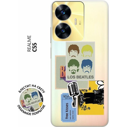 Силиконовый чехол на Realme C55, Рилми С55 с 3D принтом Beatles Stickers прозрачный матовый чехол beatles stickers для realme c55 рилми с55 с 3d эффектом черный