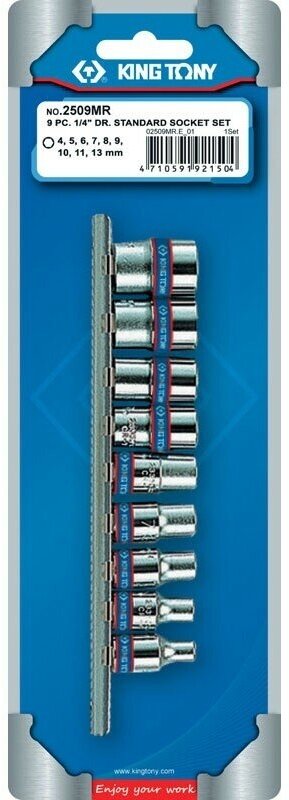 Набор торцевых головок 1/4", шестигранные, 4-13 мм, 9 предметов KING TONY 2509MR