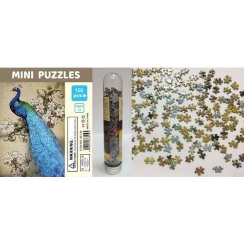 Пазлы КНР в колбе, 150 деталей, Яркий павлин, Mini puzzles, 10х15 см