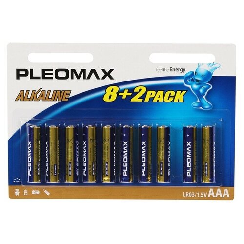 Батарейка алкалиновая Pleomax, AAA, LR03-10BL, 1.5В, блистер, 8+2 шт.