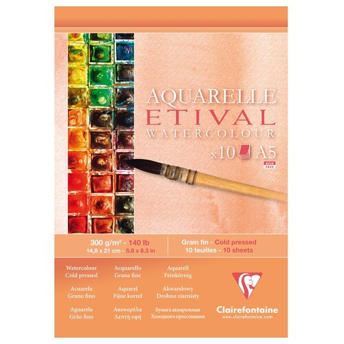 Альбом для акварели Clairefontaine Etival 21 х 14.8 см (A5), 300 г/м², 10 л. белый A5 21 см 14.8 см 300 г/м²