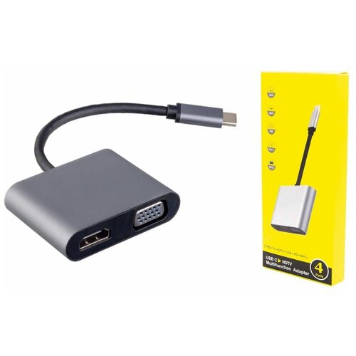 Переходник HUB Perfeo USB Type-C dock. station 4 in 1 (PF-Type-C-10) 20062356