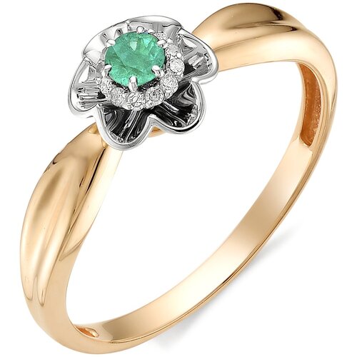 фото Алькор кольцо цветок с изумрудом, бриллиантами из красного золота 11980-101, размер 16