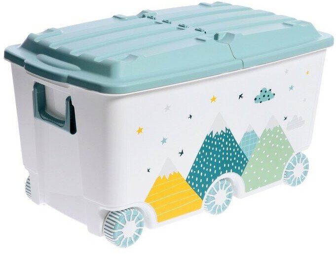 Пластишка Ящик для игрушек на колесах «Горы», с декором, 685 × 395 × 385 мм, цвет светло-голубой