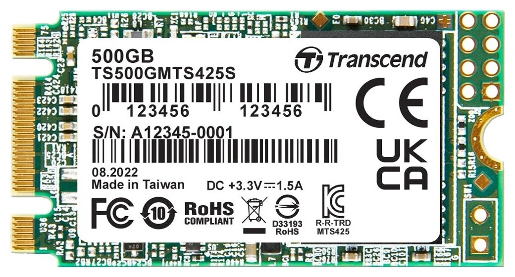 Внутренний SSD диск TRANSCEND 425S, 500GB, SATA3, M.2 (TS500GMTS425S)